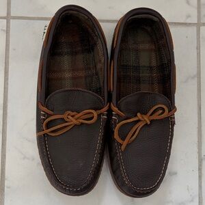 L.L. Bean Rich Brown Leather Loafers with Bow Accent